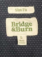 Bridge & Burn Sutton Men L Navy Blue Polka Dot Slim Fit Cotton Button Down Shirt