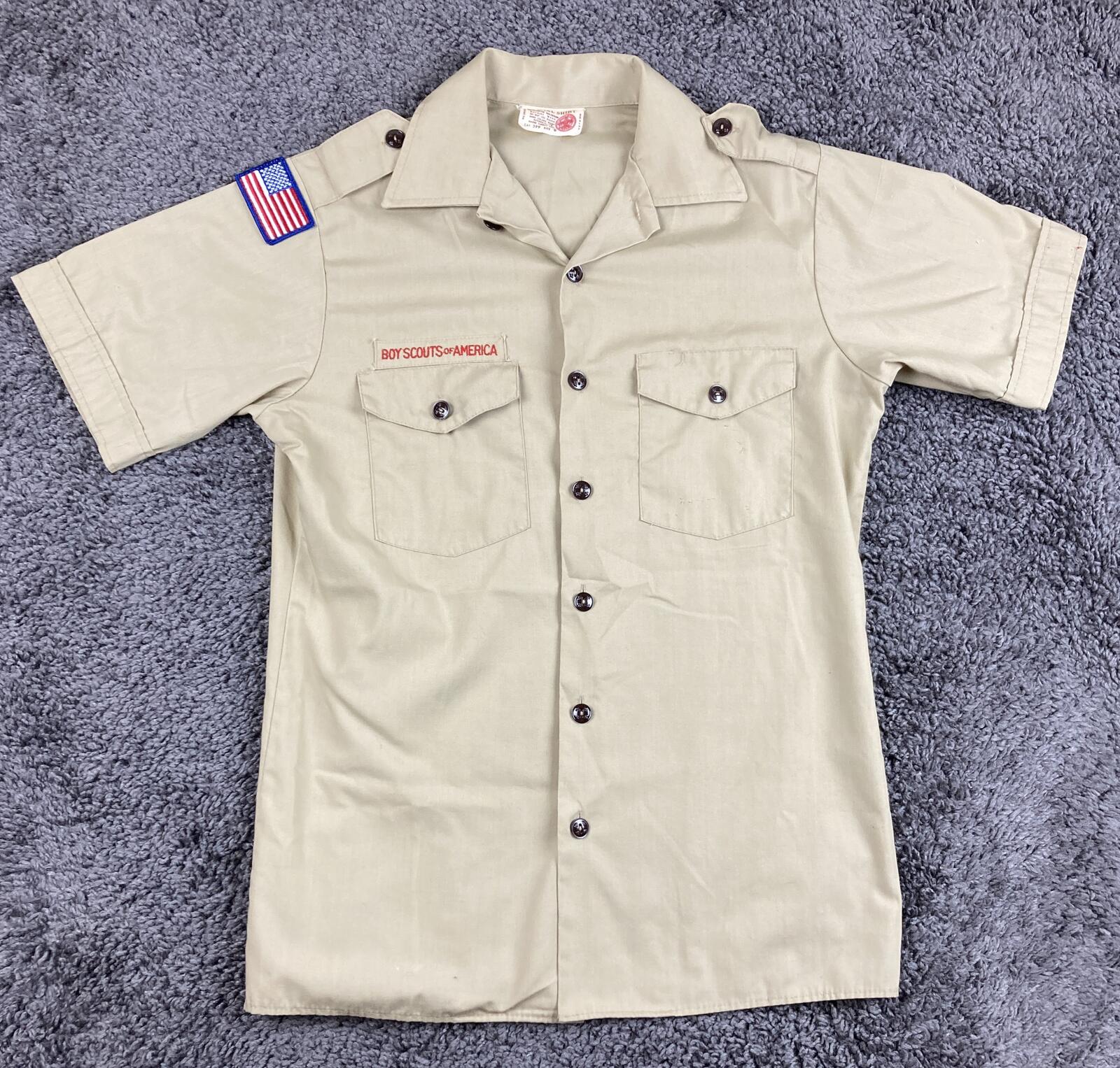 Vintage Boy Scouts of America BSA Short Sleeve Uniform Shirt Khaki Sz Small