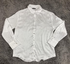 Zara White Satin Effect Blouse Shirt Gold Buttons Long Sleeve Shiny Silk Look M