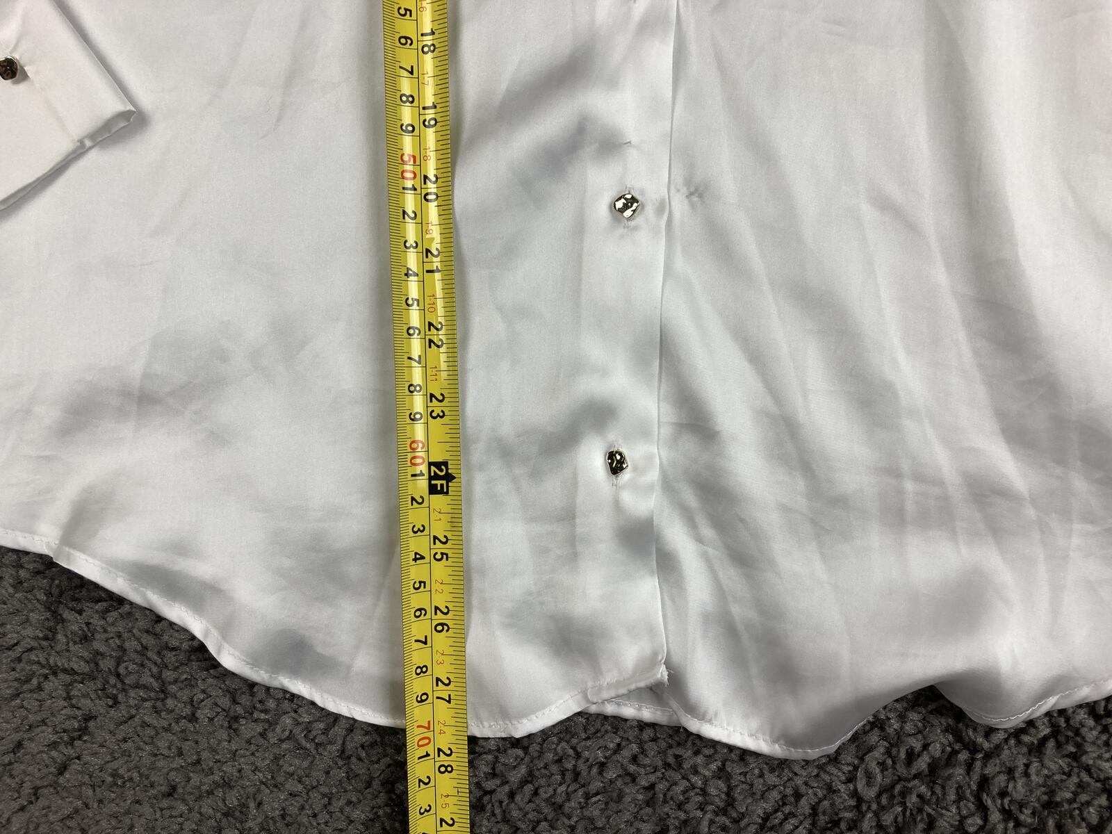 Zara White Satin Effect Blouse Shirt Gold Buttons Long Sleeve Shiny Silk Look M