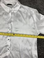 Zara White Satin Effect Blouse Shirt Gold Buttons Long Sleeve Shiny Silk Look M