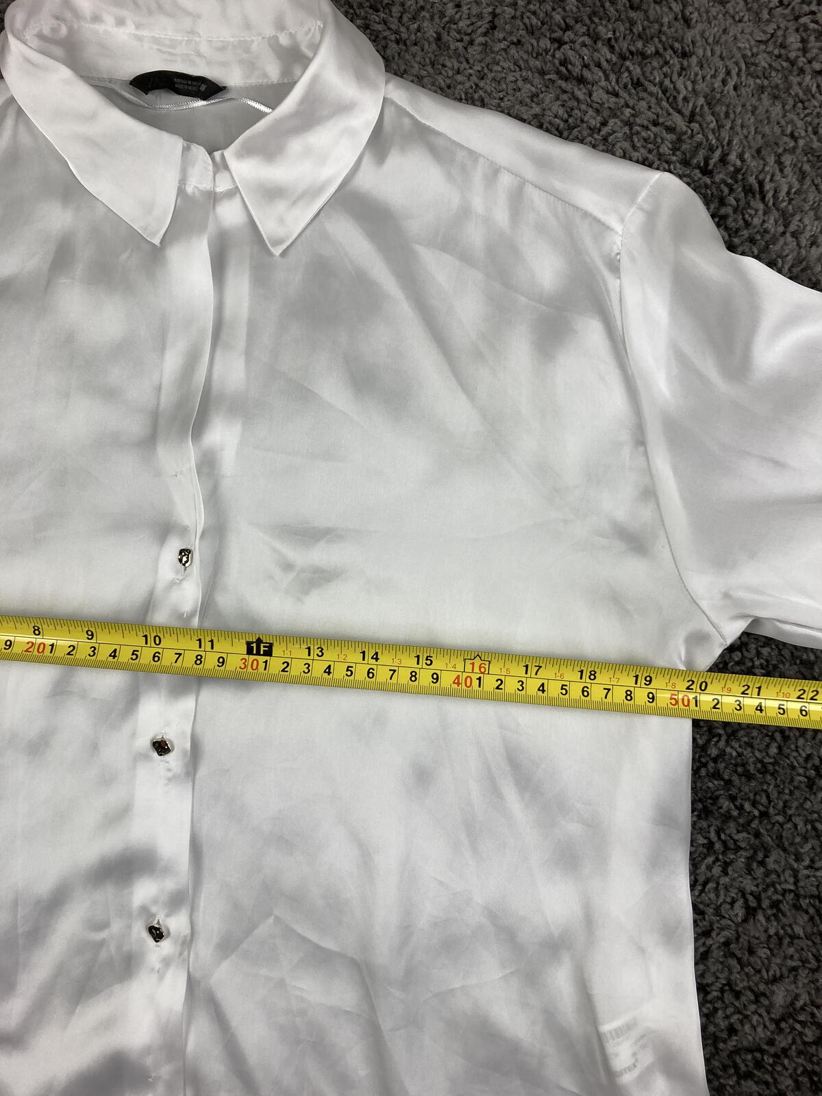 Zara White Satin Effect Blouse Shirt Gold Buttons Long Sleeve Shiny Silk Look M