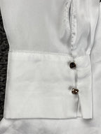Zara White Satin Effect Blouse Shirt Gold Buttons Long Sleeve Shiny Silk Look M