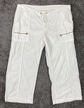 XCVI White Cargo Capri Pants Drawstring Zip Pockets Stretch Sz XL