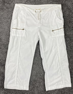 XCVI White Cargo Capri Pants Drawstring Zip Pockets Stretch Sz XL
