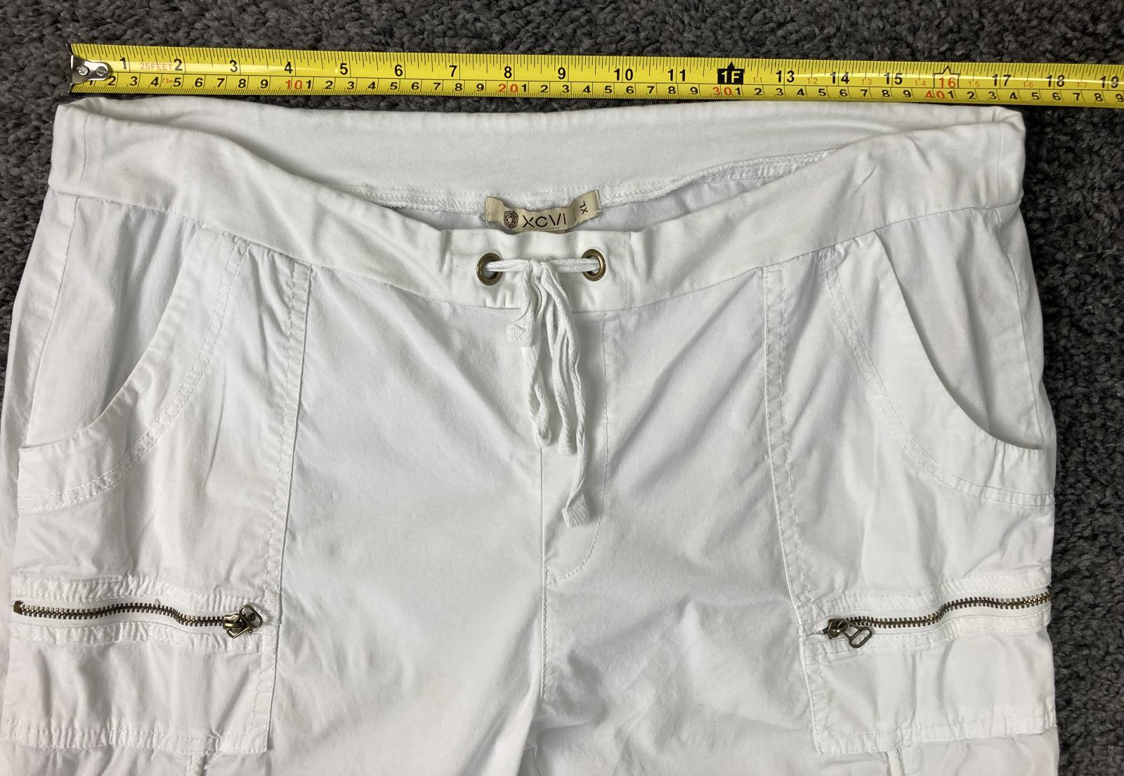 XCVI White Cargo Capri Pants Drawstring Zip Pockets Stretch Sz XL