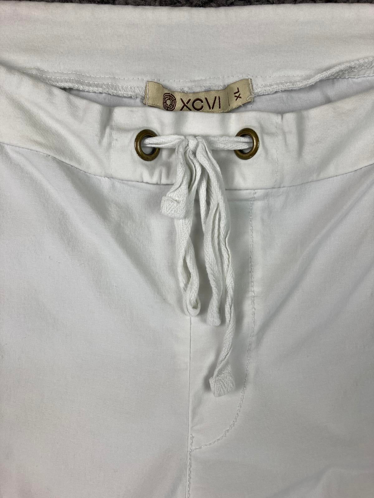 XCVI White Cargo Capri Pants Drawstring Zip Pockets Stretch Sz XL