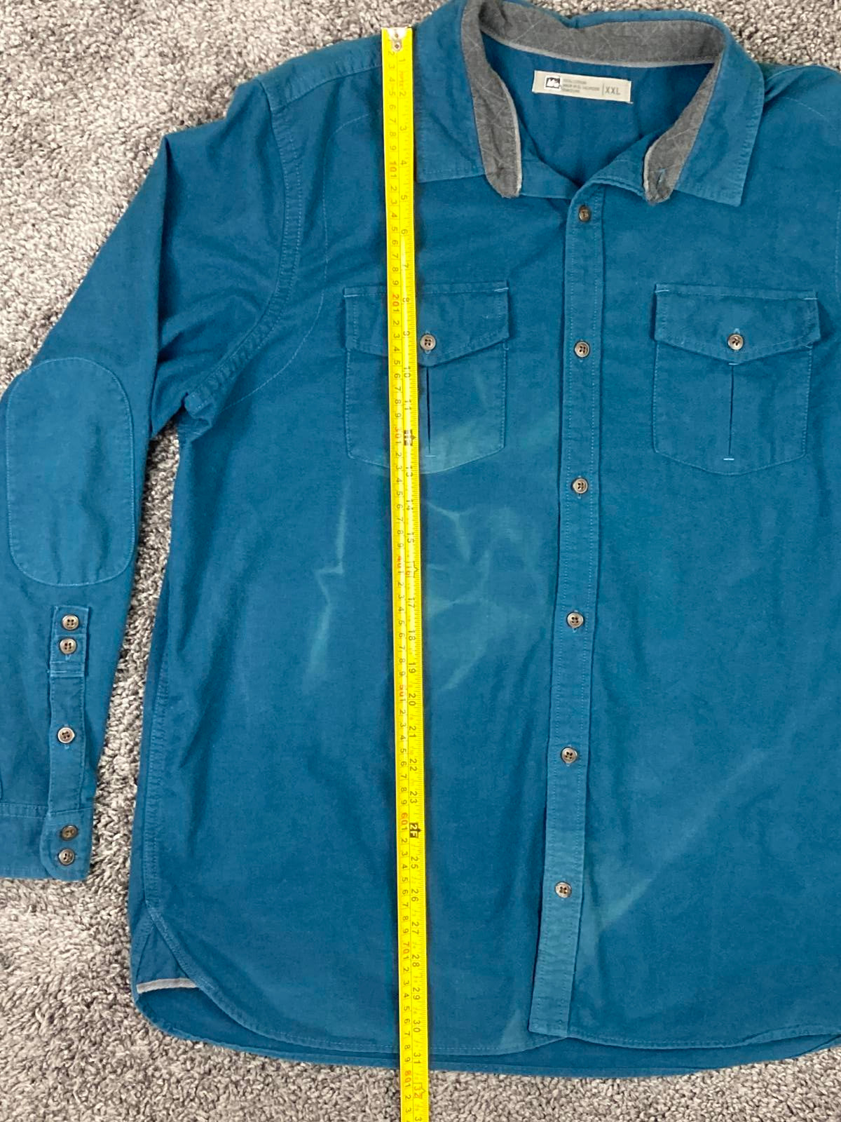 REI Co-op Utility Button Up Shirt Mens Teal Blue Elbow Patches Workwear Sz XXL