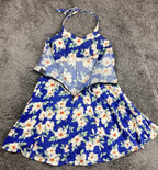 Vintage Royal Creations Hawaii Halter Dress Blue Hibiscus Floral Smocked S/M