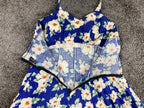 Vintage Royal Creations Hawaii Halter Dress Blue Hibiscus Floral Smocked S/M