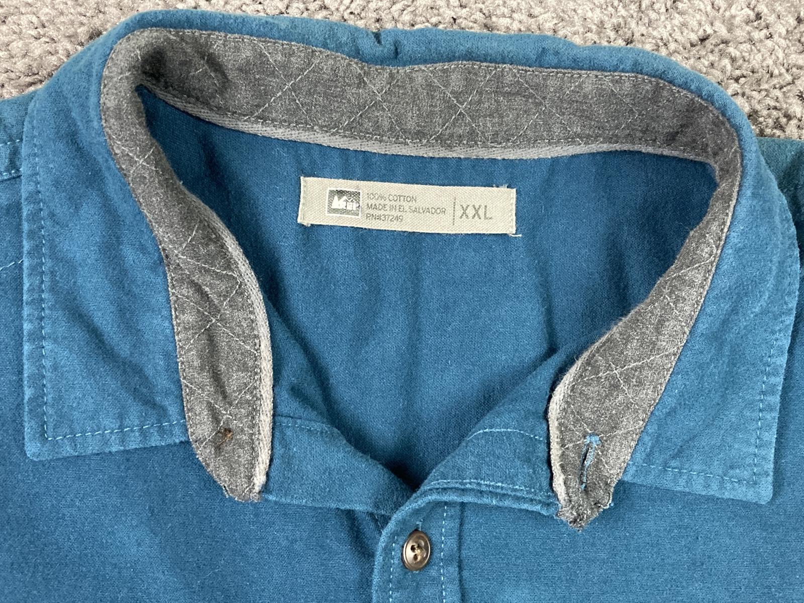 REI Co-op Utility Button Up Shirt Mens Teal Blue Elbow Patches Workwear Sz XXL