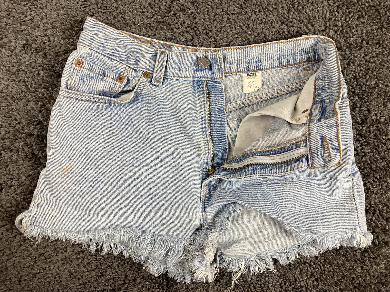 Vintage 90s Levi's 512 Cut Off Denim Shorts High Waisted Frayed Light Wash Sz 11