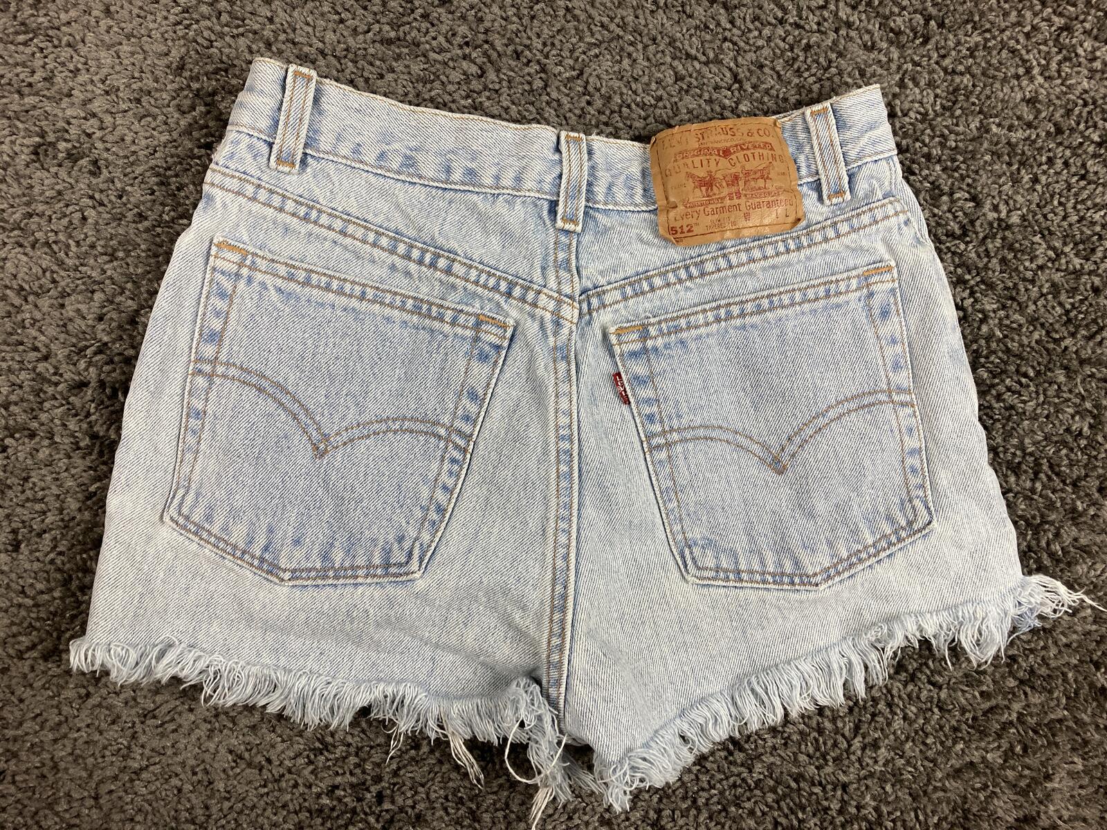 Vintage 90s Levi's 512 Cut Off Denim Shorts High Waisted Frayed Light Wash Sz 11