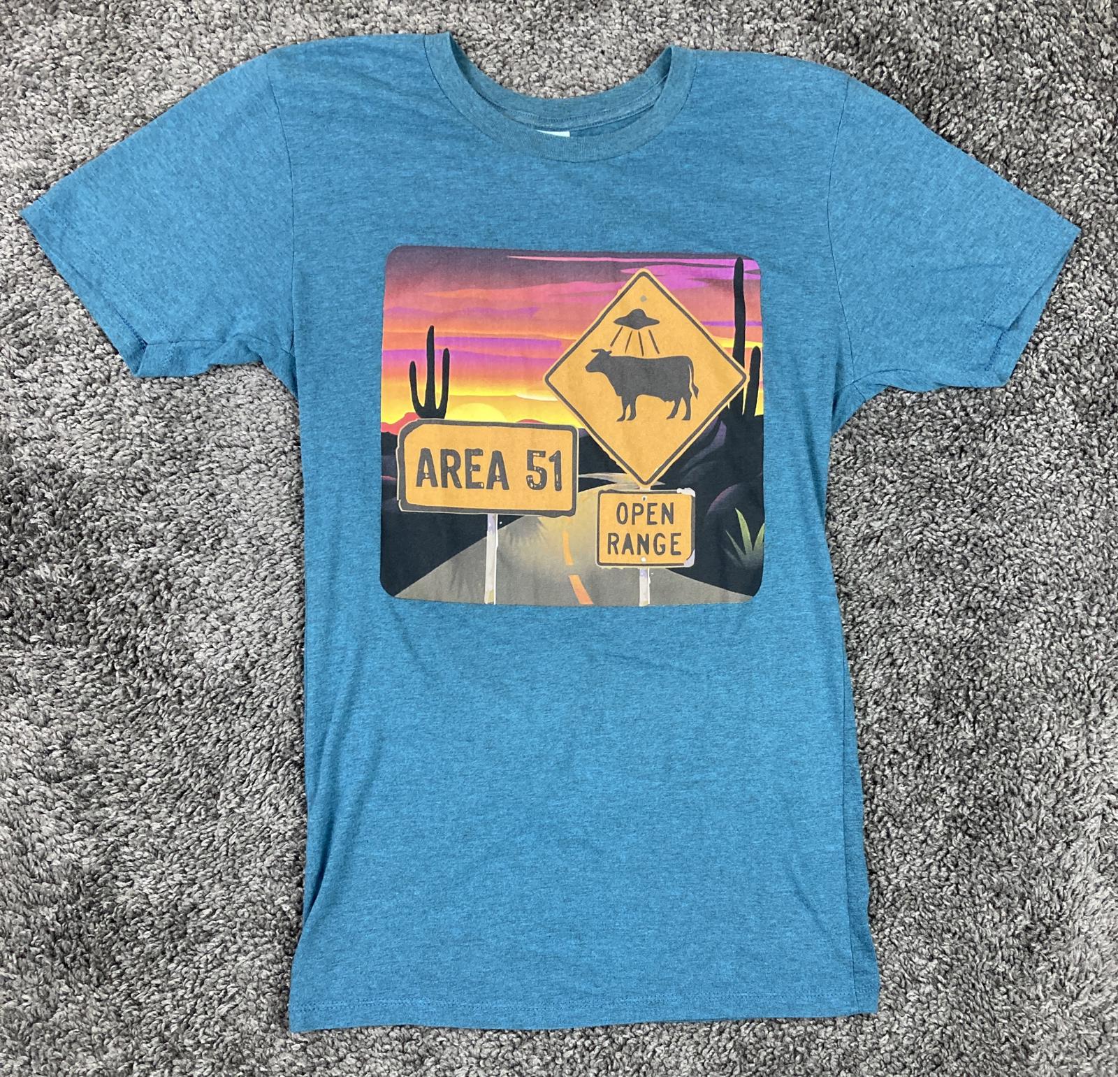 Area 51 Open Range Graphic T-Shirt Womens Blue Heather Tee Szs S