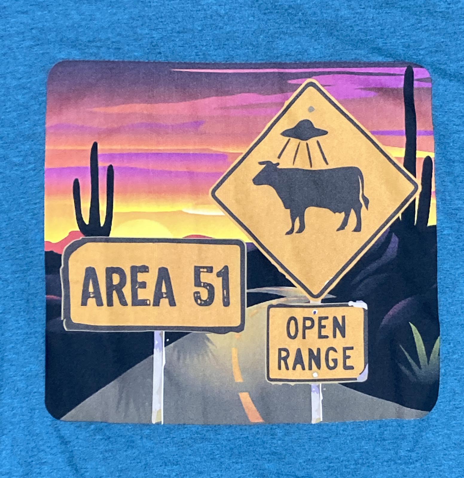 Area 51 Open Range Graphic T-Shirt Womens Blue Heather Tee Szs S