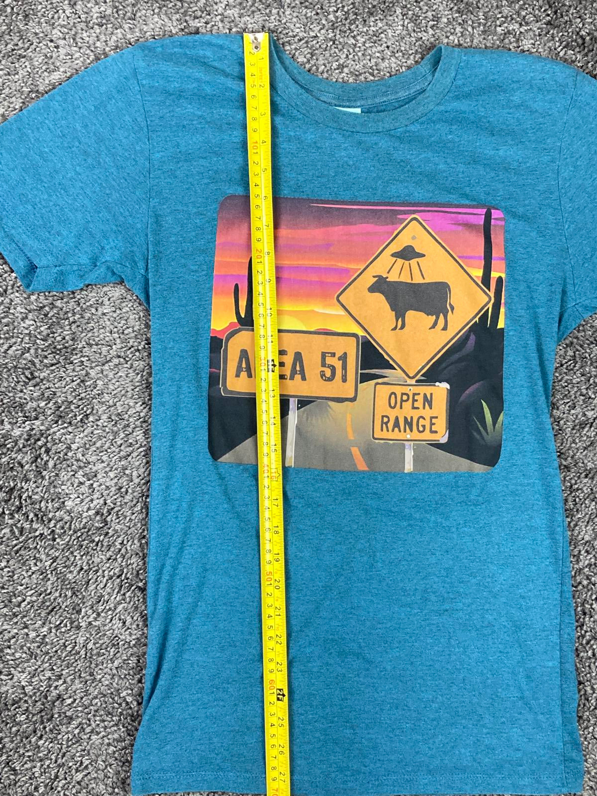 Area 51 Open Range Graphic T-Shirt Womens Blue Heather Tee Szs S