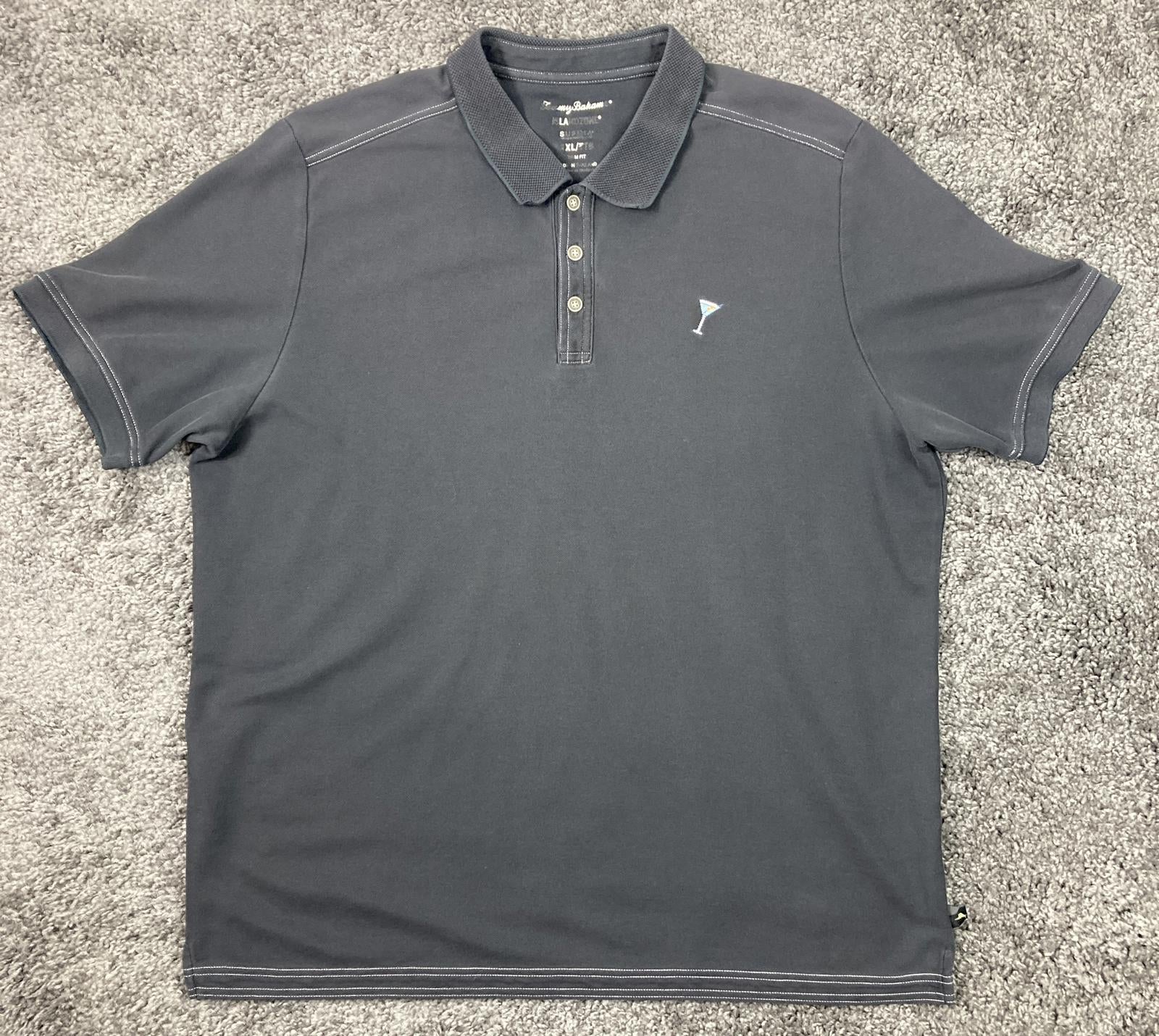 Tommy Bahama Mens XL Trim Fit Islandzone Polo Shirt Martini Cocktail Logo Black