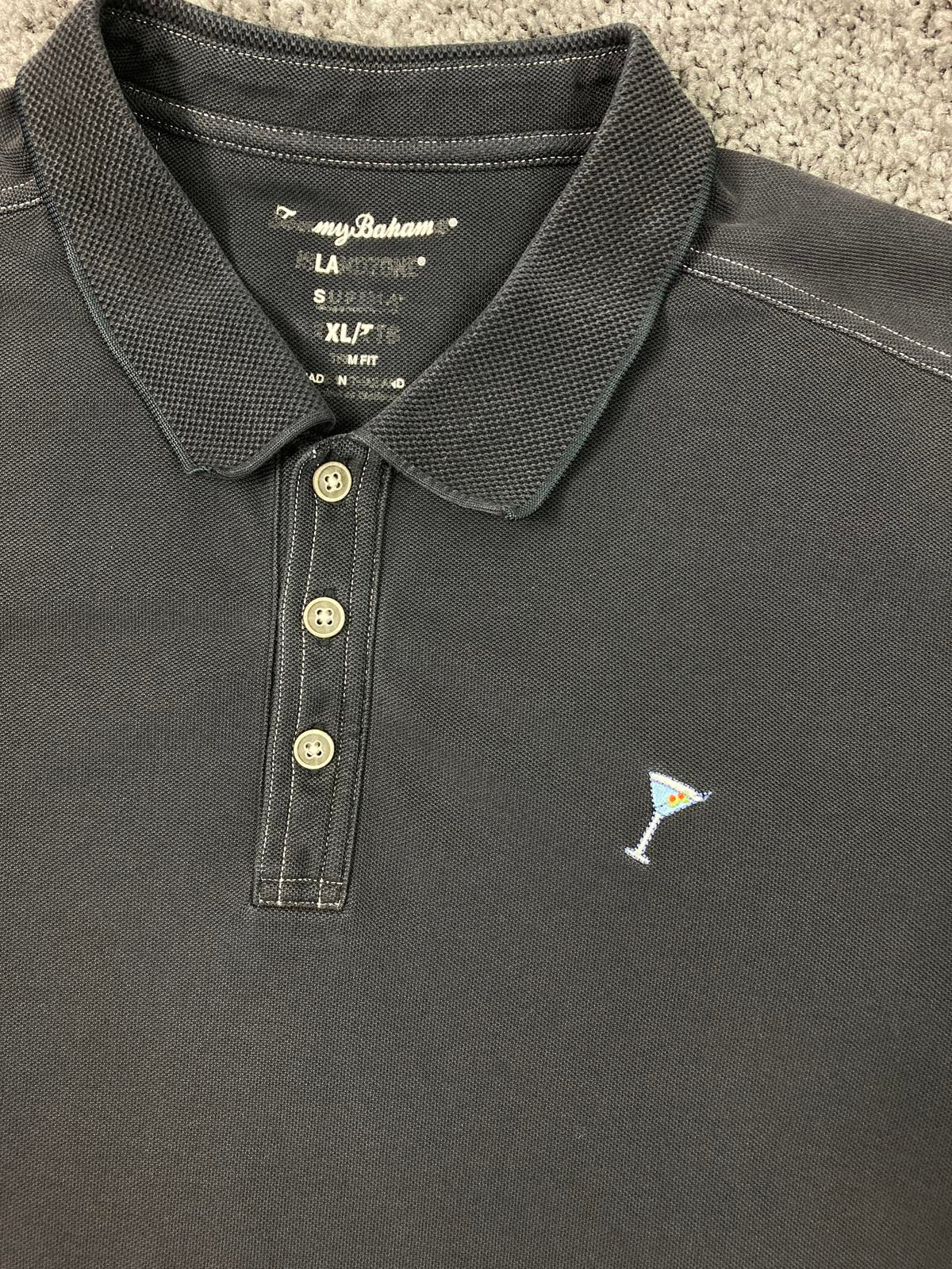 Tommy Bahama Mens XL Trim Fit Islandzone Polo Shirt Martini Cocktail Logo Black