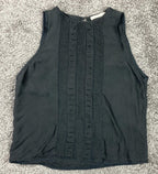 Alice + Olivia 100% Silk Black Sleeveless Top Blouse Keyhole Back Pintuck Size S