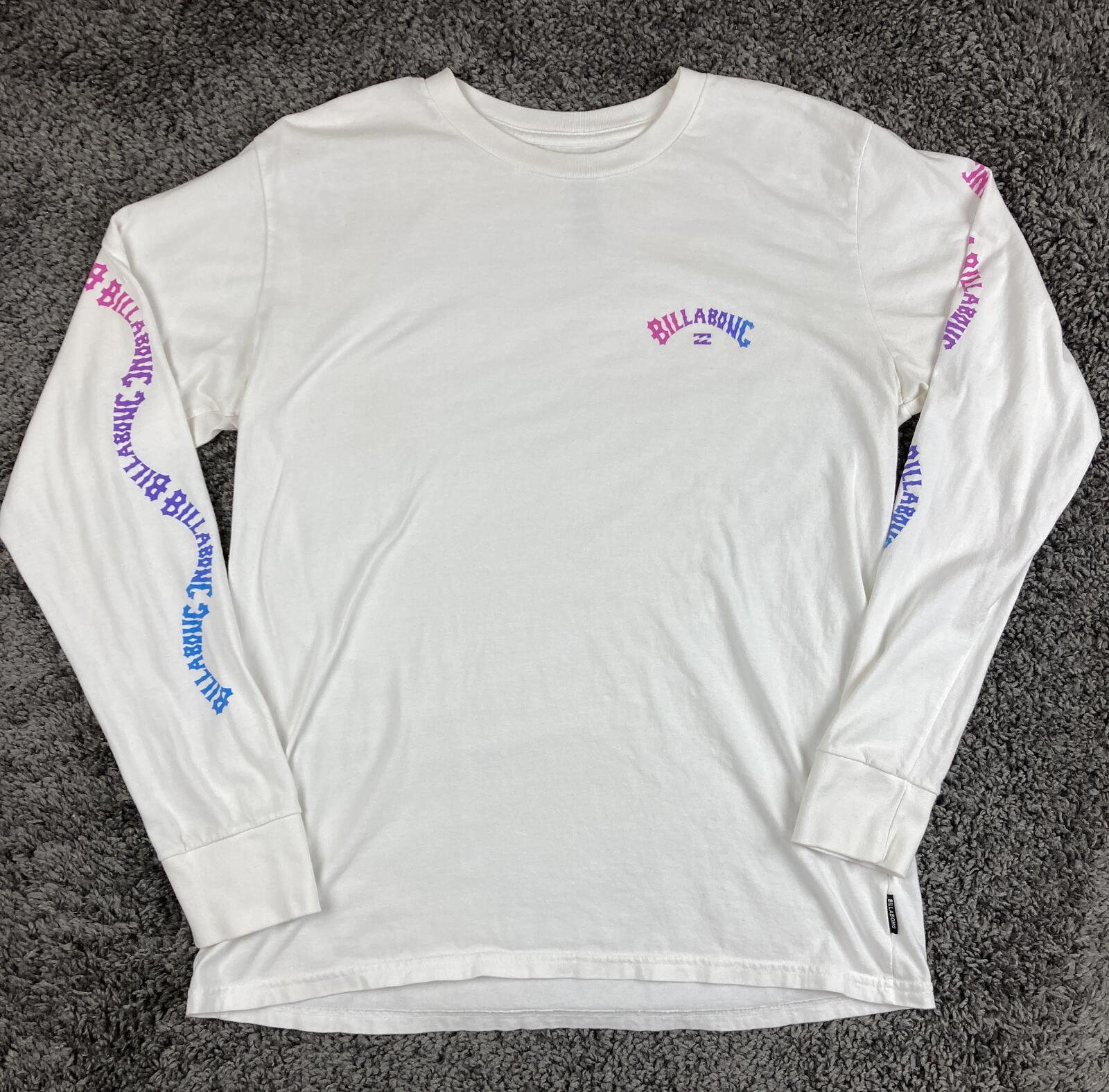 Billabong Mens Arch Link Premium Long Sleeve T-Shirt M White Pink Blue Graphic