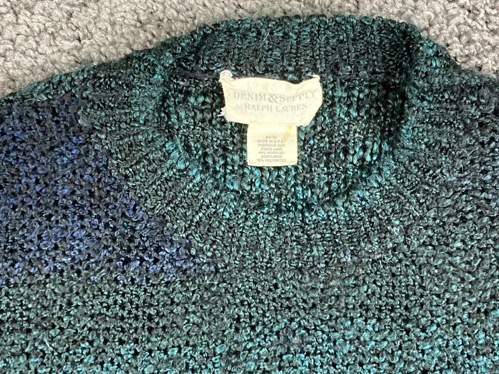 Denim & Supply Ralph Lauren Sweater Women Teal Blue Ombre Chunky Knit USA Sz M