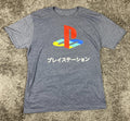 Sony PlayStation Logo Katakana Japanese Text Graphic Gray Men's L T-Shirt