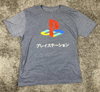 Sony PlayStation Logo Katakana Japanese Text Graphic Gray Men's L T-Shirt