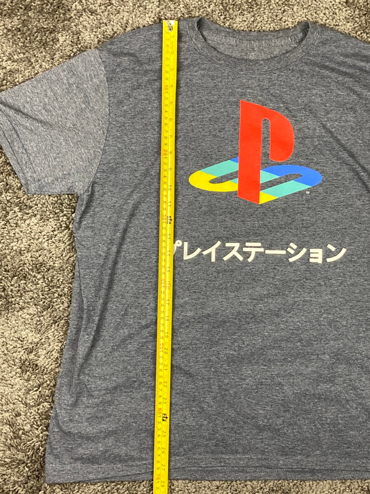 Sony PlayStation Logo Katakana Japanese Text Graphic Gray Men's L T-Shirt