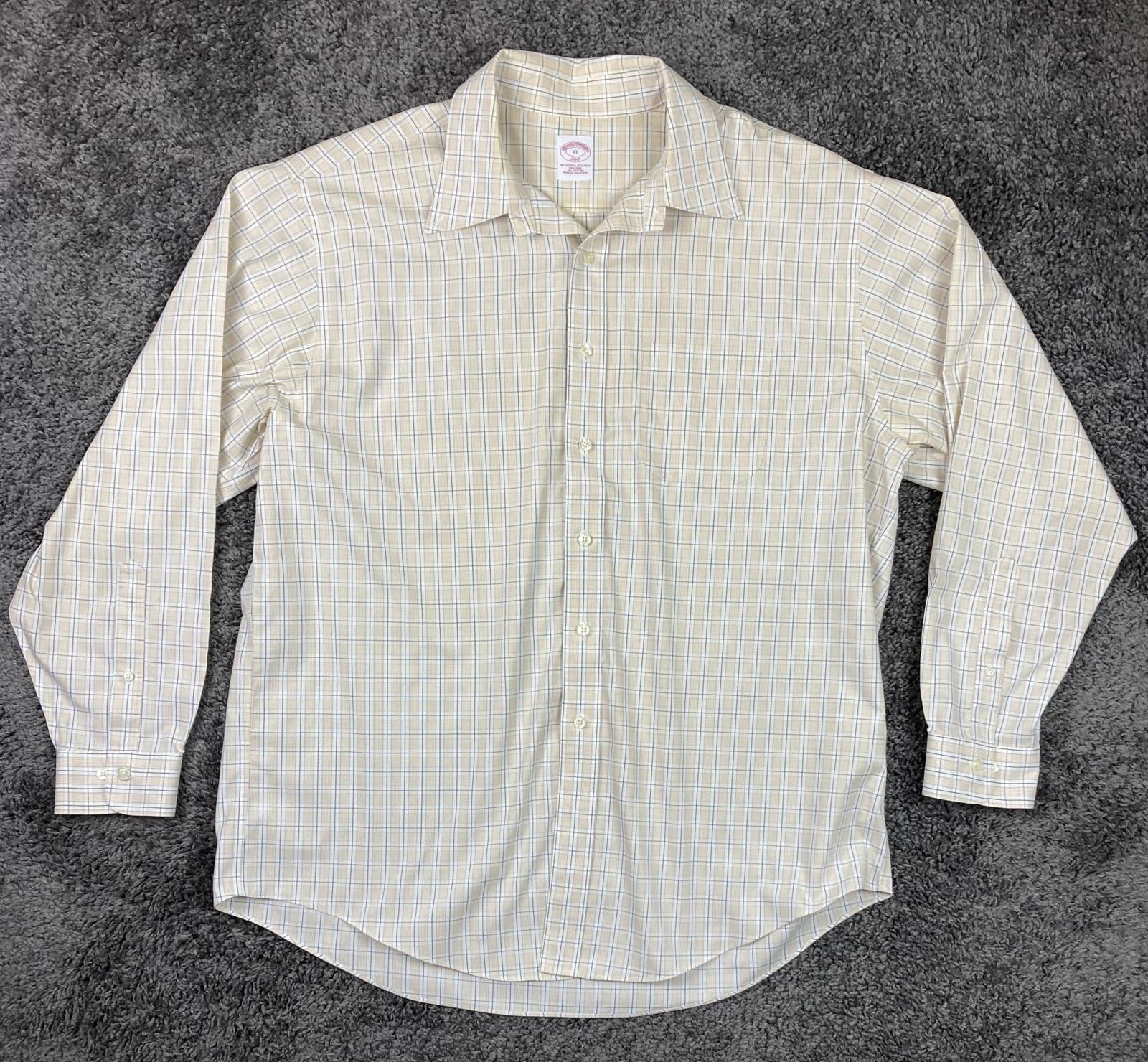 Brooks Brothers 346 Plaid Dress Shirt Beige Blue White Non Iron Sz XL