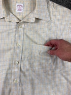 Brooks Brothers 346 Plaid Dress Shirt Beige Blue White Non Iron Sz XL