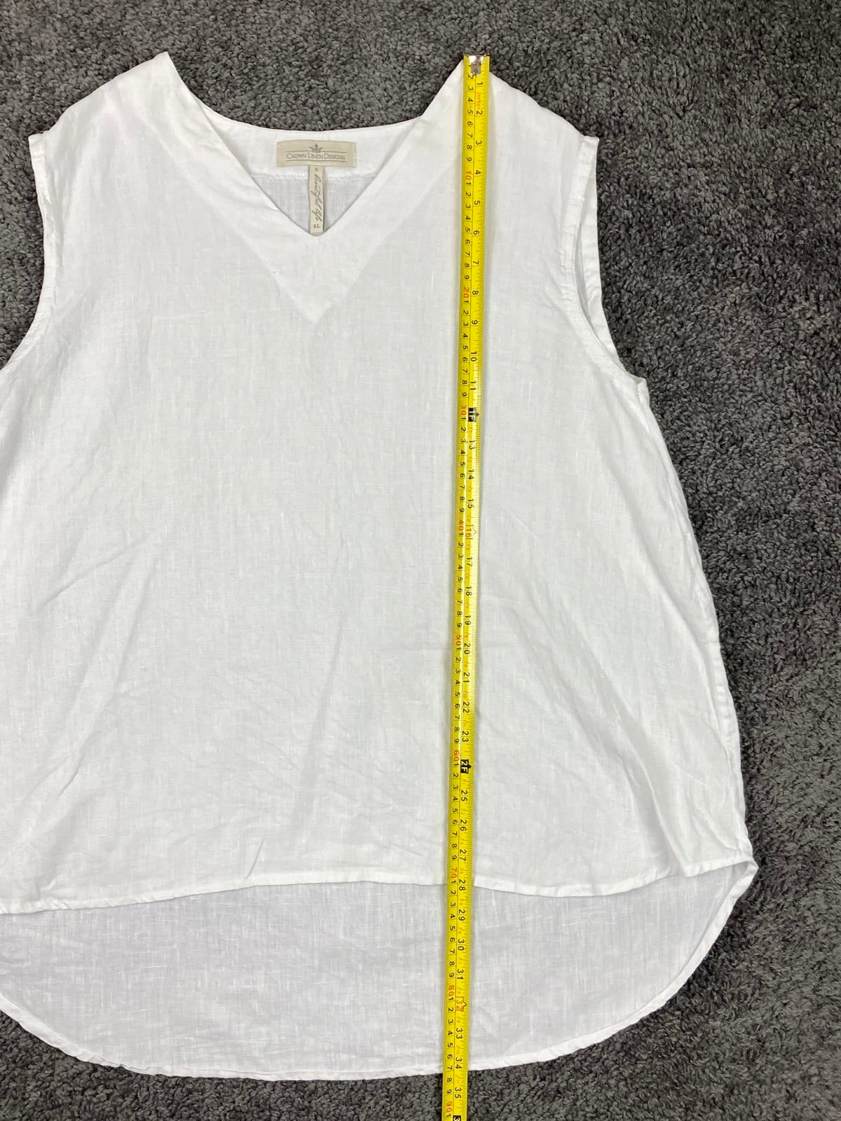 Crown Linen Designs 100% Linen White Sleeveless V-neck Tunic Top XL