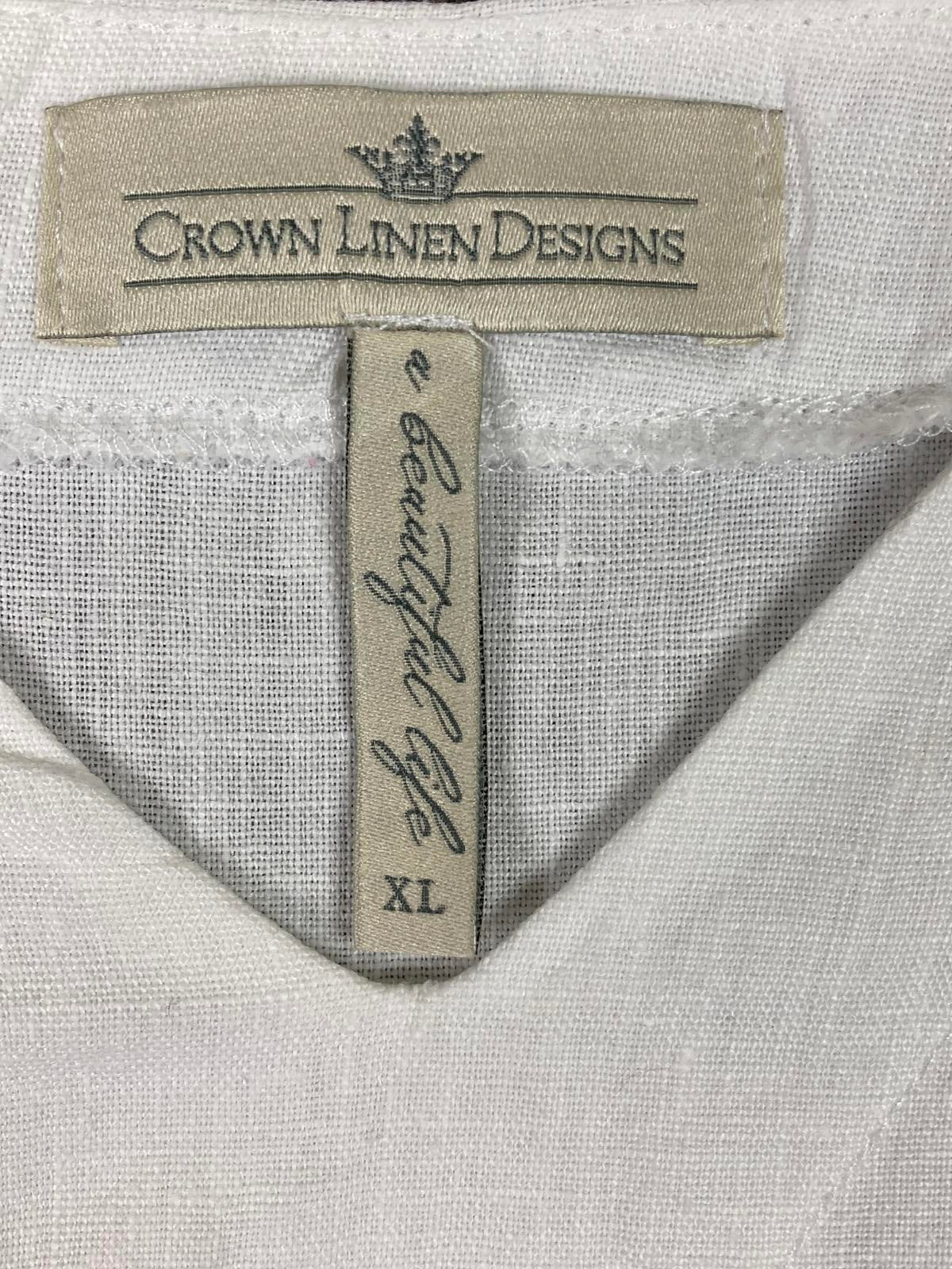 Crown Linen Designs 100% Linen White Sleeveless V-neck Tunic Top XL