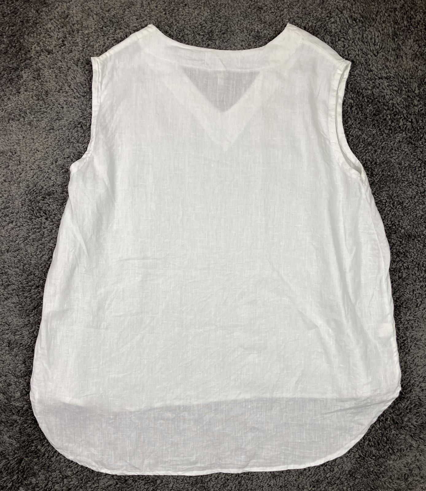 Crown Linen Designs 100% Linen White Sleeveless V-neck Tunic Top XL