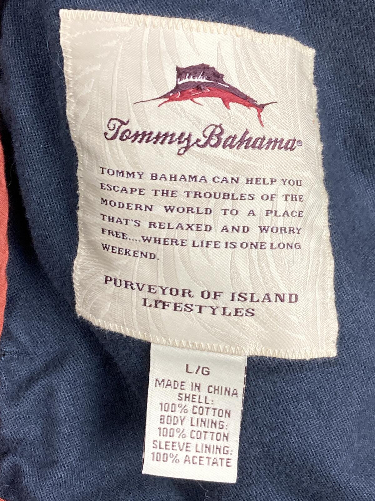 Tommy Bahama Jacket Men's Black Cotton Zip Snap Utility Field Coat Sz Large