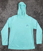 Guy Harvey Keys Slam Scribble Fish Hoodie Long Sleeve Pocket T-Shirt Aqua Sz M