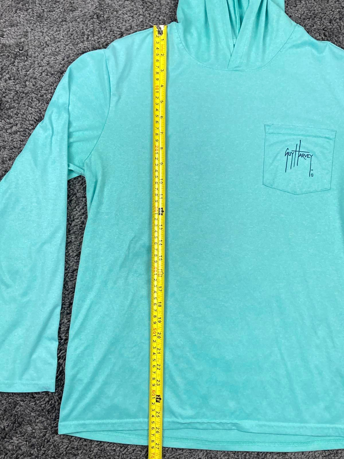 Guy Harvey Keys Slam Scribble Fish Hoodie Long Sleeve Pocket T-Shirt Aqua Sz M