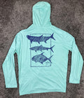 Guy Harvey Keys Slam Scribble Fish Hoodie Long Sleeve Pocket T-Shirt Aqua Sz M