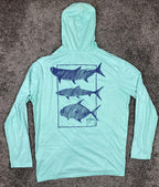 Guy Harvey Keys Slam Scribble Fish Hoodie Long Sleeve Pocket T-Shirt Aqua Sz M