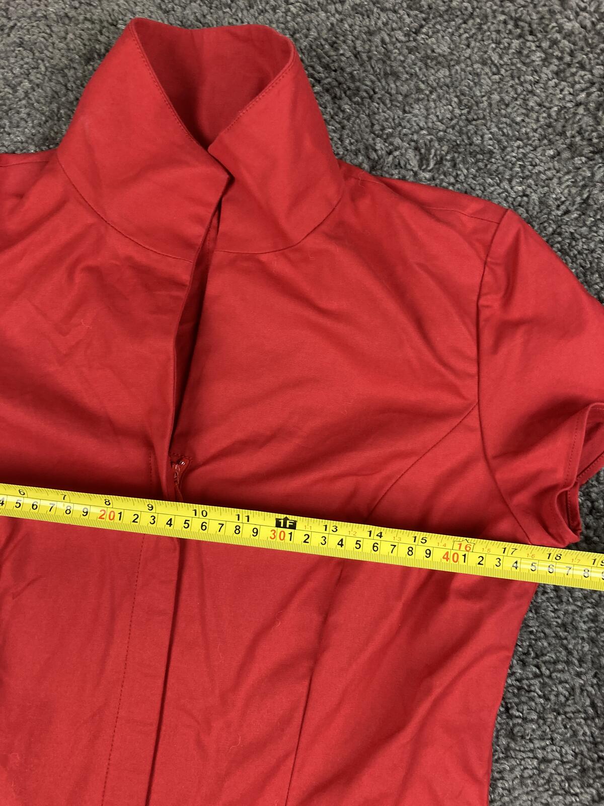 Lafayette 148 New York Red High Neck Zip Front Pocket Sheath Dress Cotton Sz 8