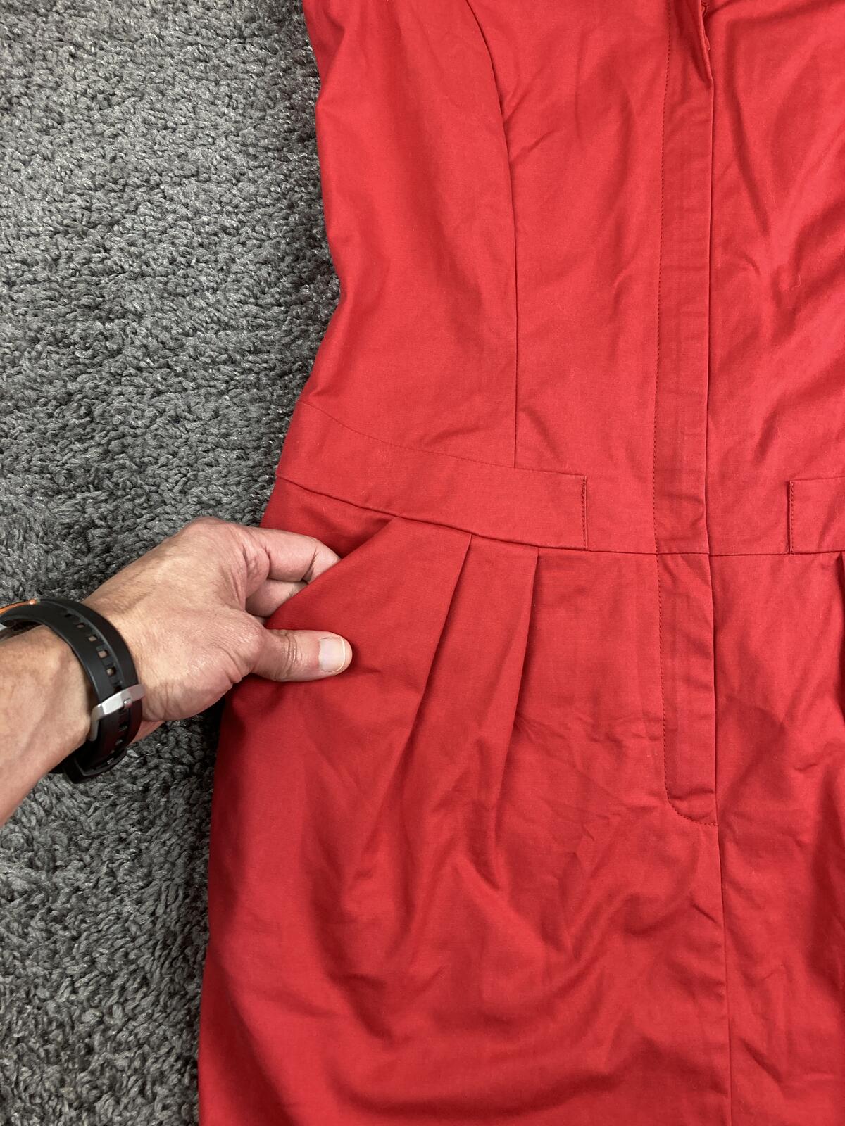 Lafayette 148 New York Red High Neck Zip Front Pocket Sheath Dress Cotton Sz 8