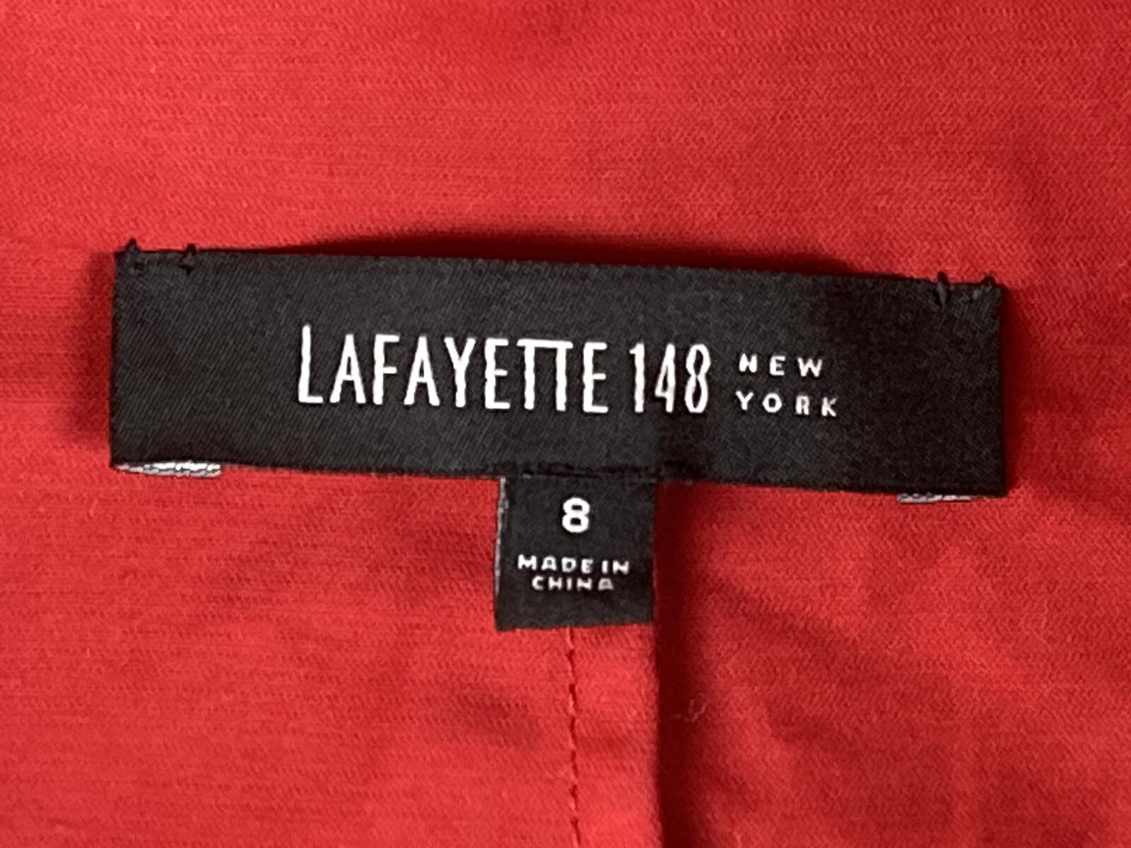 Lafayette 148 New York Red High Neck Zip Front Pocket Sheath Dress Cotton Sz 8