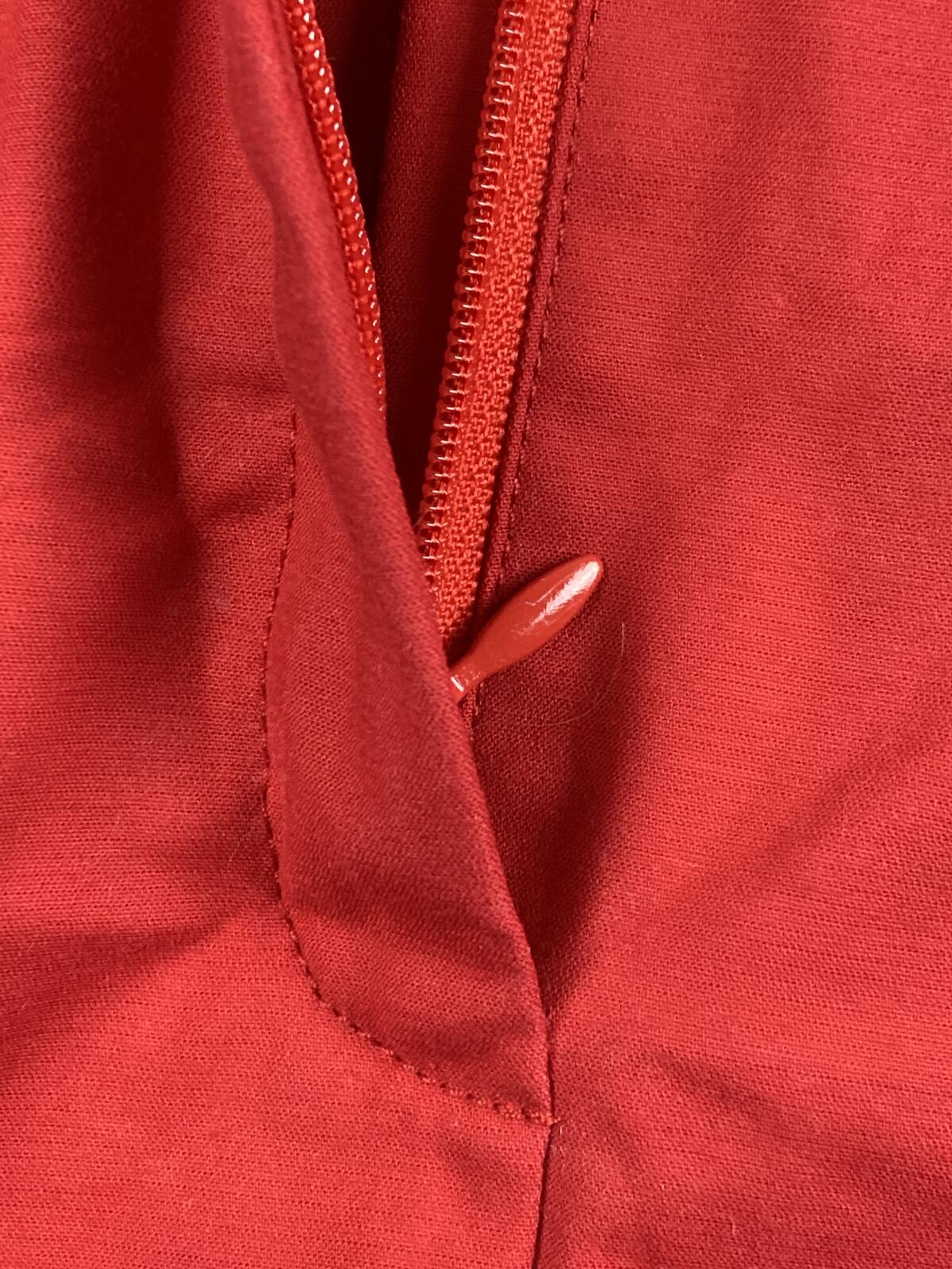 Lafayette 148 New York Red High Neck Zip Front Pocket Sheath Dress Cotton Sz 8