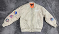 Forever 21 NASA Bomber Jacket Tan Beige Flight Space Patch Coat Unisex Sz Small
