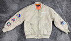 Forever 21 NASA Bomber Jacket Tan Beige Flight Space Patch Coat Unisex Sz Small