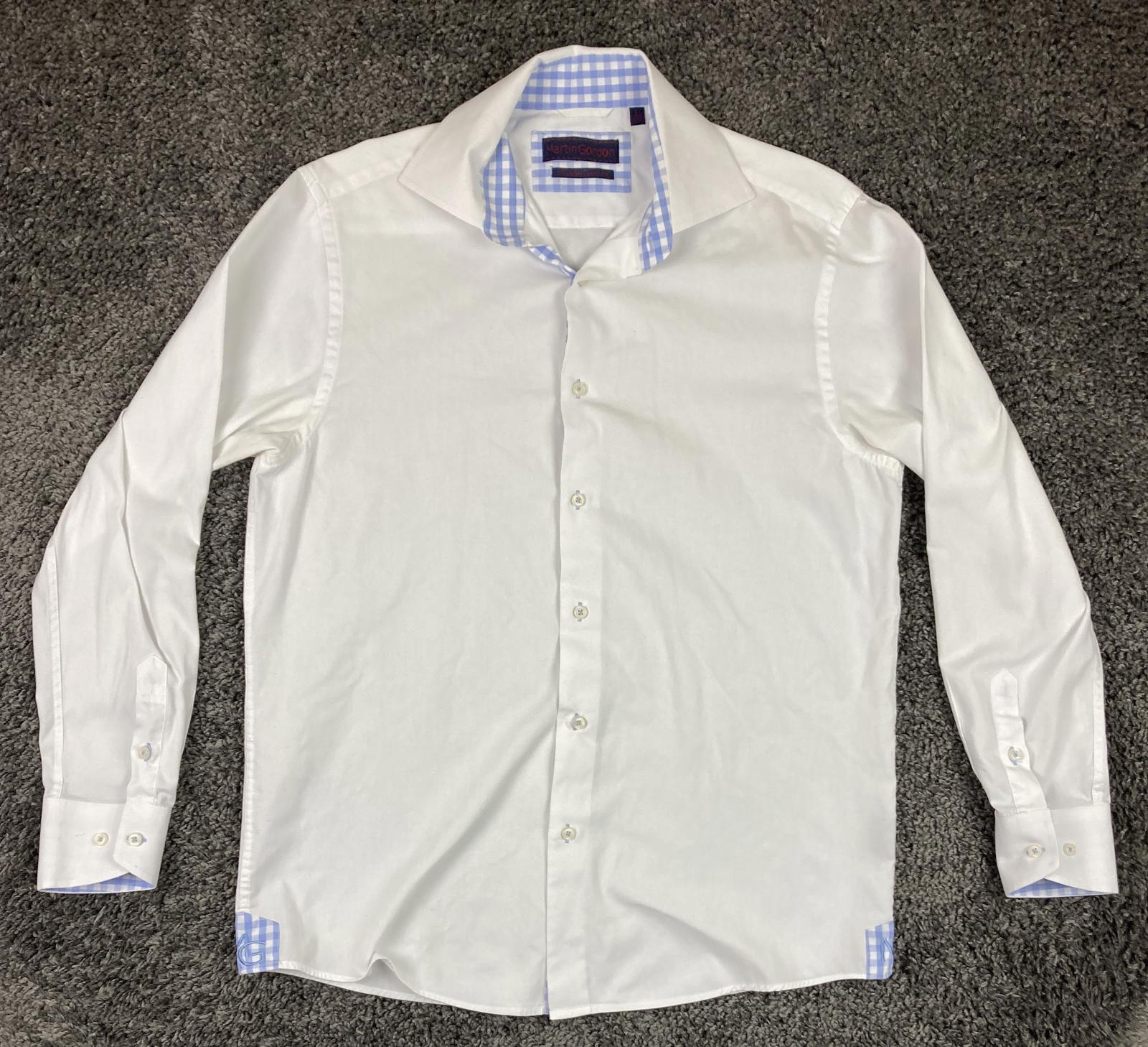 Martin Gordon Dress Shirt Men's White Checkered Collar Men’s Size L