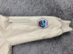 Forever 21 NASA Bomber Jacket Tan Beige Flight Space Patch Coat Unisex Sz Small