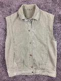 St Michael Vintage Denim Vest Sage Green Snap Front Collared UK 8 100% Cotton