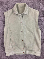 St Michael Vintage Denim Vest Sage Green Snap Front Collared UK 8 100% Cotton