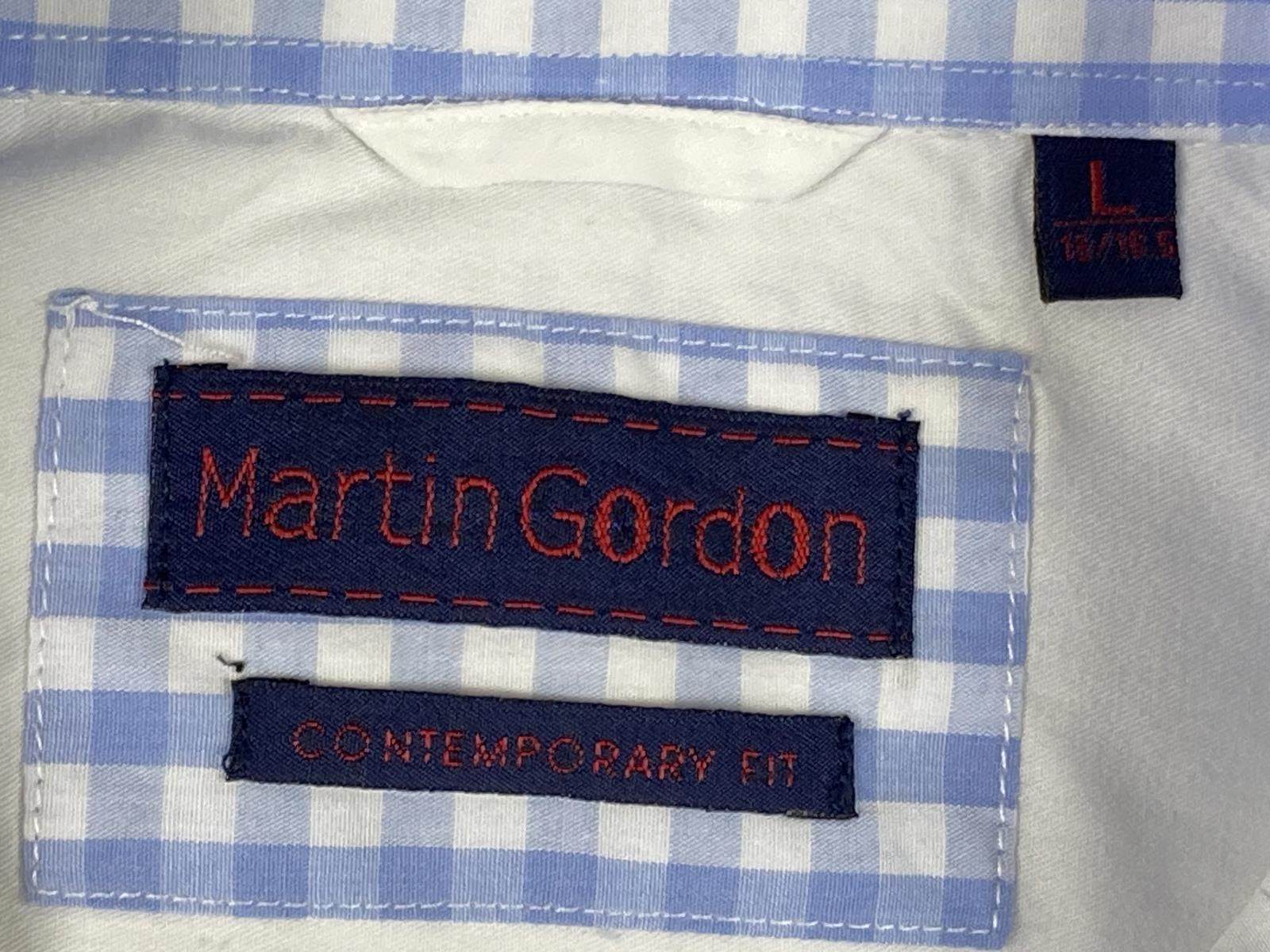 Martin Gordon Dress Shirt Men's White Checkered Collar Men’s Size L