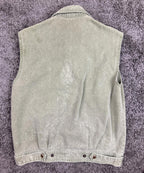 St Michael Vintage Denim Vest Sage Green Snap Front Collared UK 8 100% Cotton
